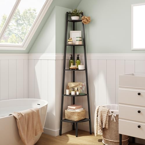 Hoctieon Corner Shelf, 5-Tier Corner Bookshelf, Rustic Ladder Shelf, Industrial - Image 6