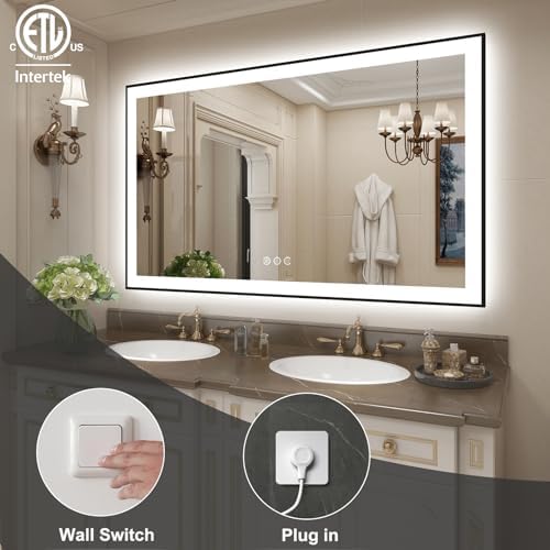 SMIROR 60x30 Black Framed LED Lighted Bathroom Vanity Mirror - Image 6