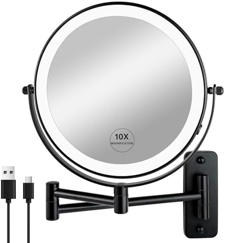 JANEEVA 8" Wall Mounted Lighted Makeup Mirror, Rechargeable Double Sided 1X/10X by JANEEVA