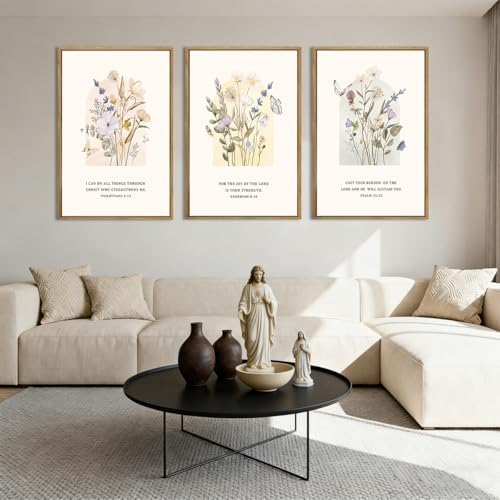 IARTTOP Large Christian Easter Wall Art Framed 16x24 Inch Set of 3 Floral Bible - Image 6