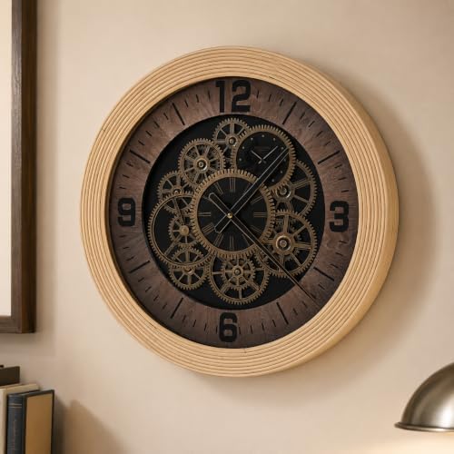 Real Moving Gears Wall Clock Large Farmhouse Clocks by TOKTEKK
