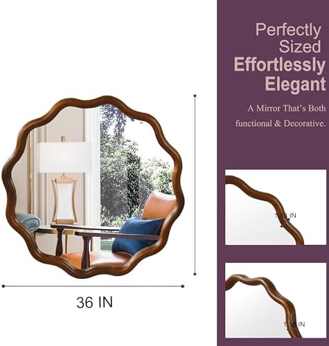 GDFStudio 36 Inch Wavy Round Solid Wood Frame Mirror, Bohemian Decorative Wall - Image 5
