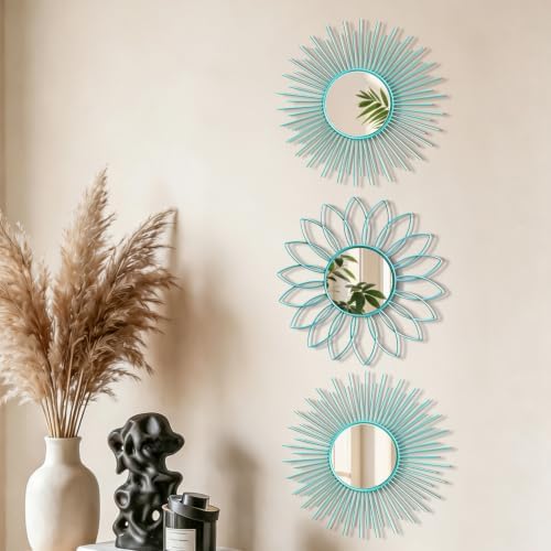 3 Pack Metal Mirrors for Wall Gold Sunburst Wall Mirror Home Decor Wall Art - Image 4