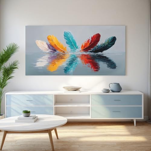 YISXINOAG Colorful Abstract Wall Art Modern Feather Painting Canvas 24"X48" - Image 3