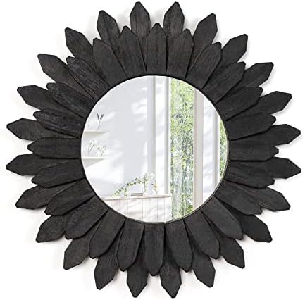Emfogo Wall Mirror 12 inch Rustic Wood Sunburst Boho Mirror Farmhouse Wall by Emfogo