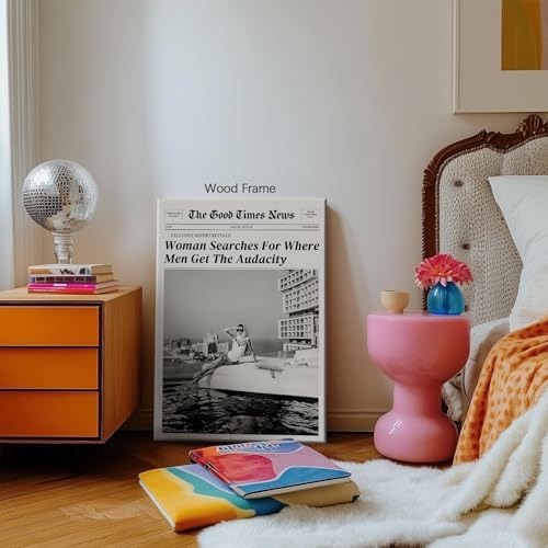 Black and White Newspapers Wall Art 16X20 in Wooden Framed Women Searches - Image 5