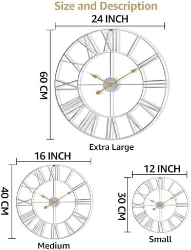 Sorbus Big Wall Clock, Roman Numeral Decor, Battery Operated - Image 6