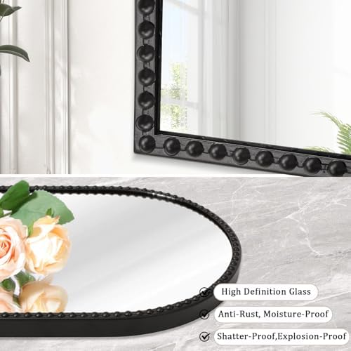 Black Arched Wall Mirror Metal Beaded Frame Bathroom Mirror - Image 3