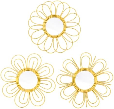 Gold Mirrors 3 Piece, 9 inch Flower-Indoor Shaped Mirror Hanging Wall Decor by Manortang