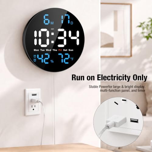10 Inch Large Digital Wall Clock, LED Round Electric Clocks - Image 3