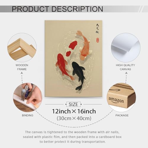 Japanese Koi Fish Poster Modern Oriental Asian Canvas Wall Art Minimalist Zen - Image 6