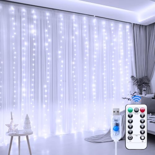 Minetom Curtain Lights, 300 LED Dimmable Twinkle Fairy Lights, 8 Modes by Minetom