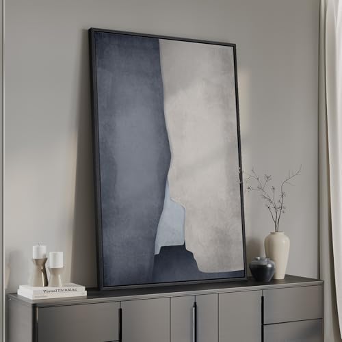 Large Framed Blue Gray Modern Abstract Wall Art, 1 Piece 24x36 In by Cuspin