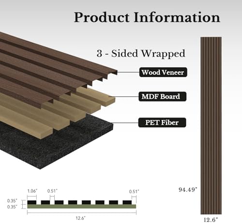 MISSDAY Wood Slat Acoustic Wall Panels, 4 Packs 94.5" x 12.6" Dark Walnut - Image 6