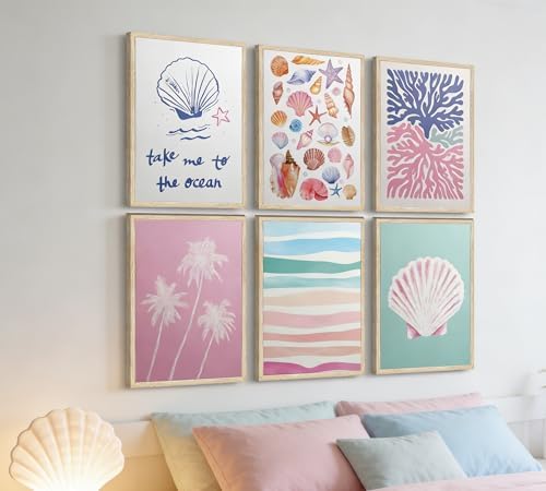 Pink and Blue Coastal Wall Art, Unframed Canvas Posters - Image 4