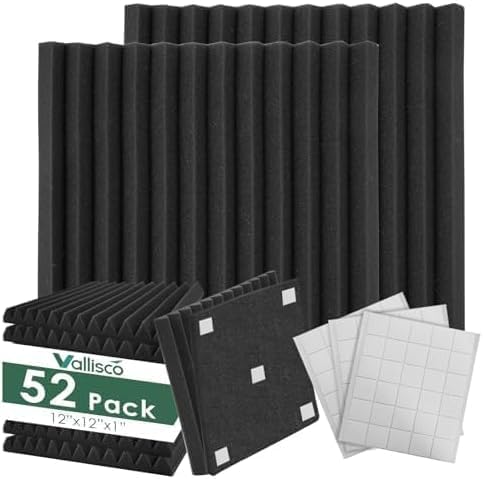 VallisCo 52 Pack Acoustic Panels 1 X 12 X 12 Inch Upgraded, Acoustic Foam Panels by VallisCo