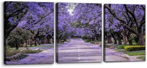 Pacimo Purple Trees Canvas Wall Decor 3 Pieces Forest Road Wall Art Paintings by Pacimo