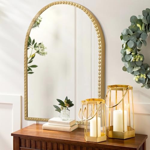 Large Gold Arch Mirror for Bathroom, Metal Beaded Frame 36"x24" Arched Wall - Image 4