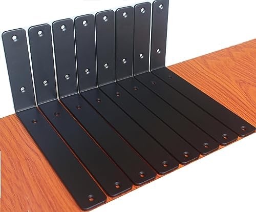 10 Pack - L 10" x H 6" x W1.5, 5mm Thick Black L Shelf Bracket, Iron Shelf by MHMYDZ