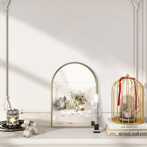 Bathroom Arched Wall Mirror Brushed Metal Vanity Wall Mounted Mirror - Image 5
