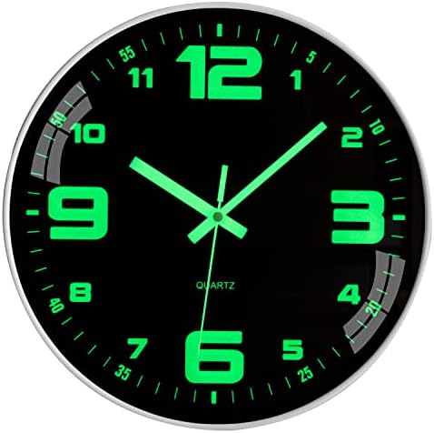 Wall Clock Glow in The Dark Battery Operated Silent 12 in by Warminn