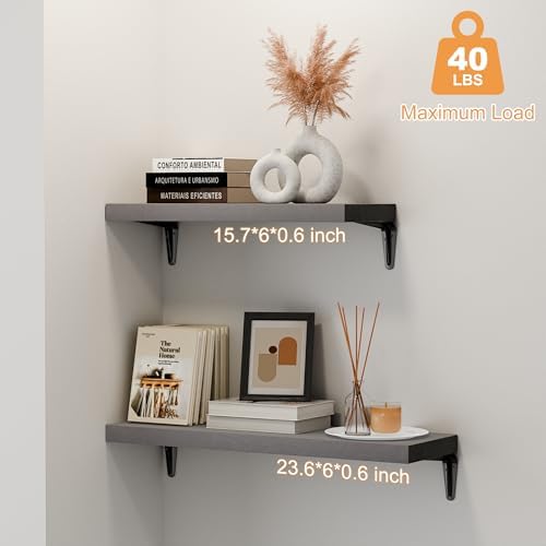 SKYSEN Floating Shelves for Wall Set of 6, 15.7in Wood Wall Shelf for Decor - Image 4