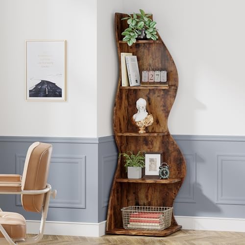Tribesigns Corner Shelf, Rustic 5-Tier Wall Corner Bookshelf, Stylish Corner - Image 6