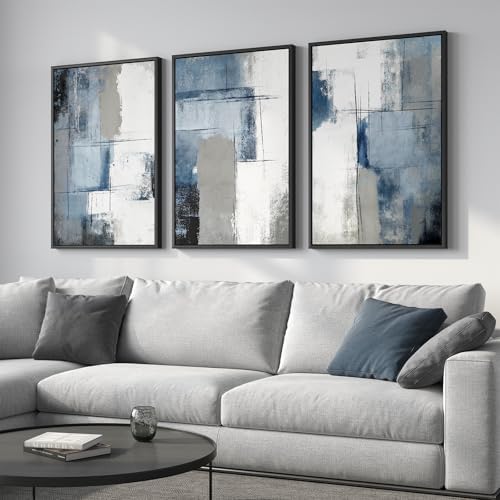 Large Framed Blue and Gray Abstract Wall Art - Image 2