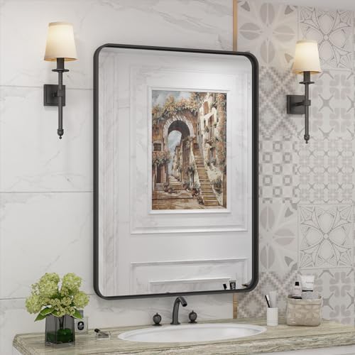 22x30 Inch Black Metal Framed Bathroom Mirror by CHARMOR