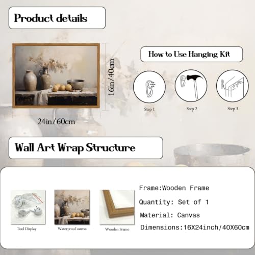Framed Vintage Kitchen Wall Art, Rustic Farmhouse Floral Jar Still Life - Image 5