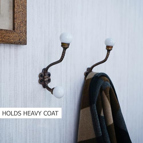 Indian Shelf 6 Piece Ceramic, Iron Double Wall Hooks - Image 2