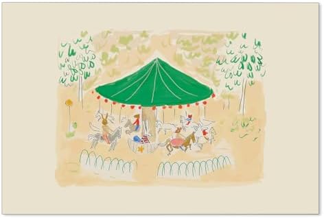 Colorful Carousel Wall Art Trendy Cute Kids Canvas Poster French Theme Nursery by Unknown