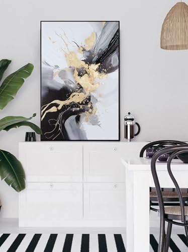 SAFERRYHOME Framed Abstract Black and Gold Modern Wall Art, Large 24"x36"x2 - Image 6