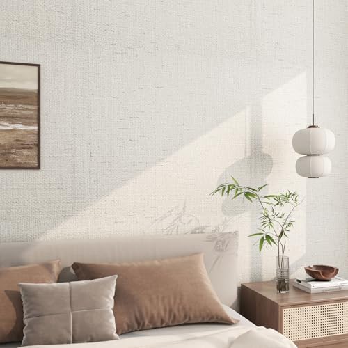 FunStick Neutral White Beige Grasscloth Wallpaper Peel and Stick Textured Faux - Image 5