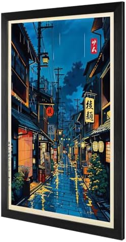 Black Framed Rainy Japanese Street Canvas Wall Art 8x10in - Image 2