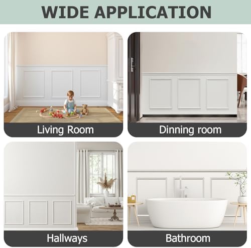 Peel and Stick Wainscoting Panels, 3 Set 20"x27" Wall Molding + 2pcs Chair Rail - Image 4