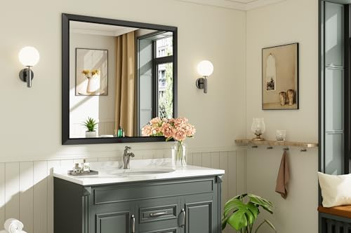 Briivue Black Metal Framed Bathroom Wall Mirror, 40x38 Inch - Image 2