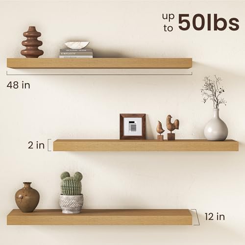 Oak Floating Shelves 48Inch Long, 12 Inch Deep Floating Shelves - Image 3