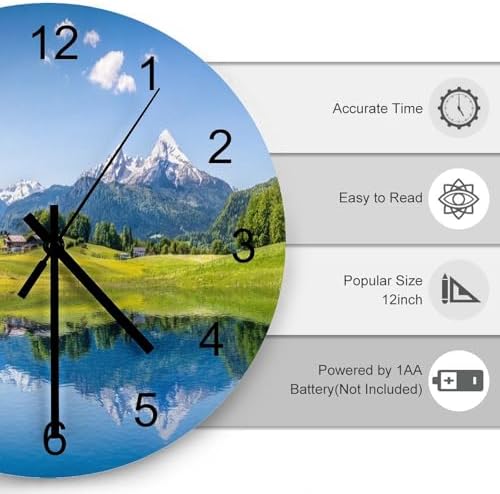Scenic Nature Wood Wall Clock, Natural Grassland Lake Landscape Woodland - Image 3