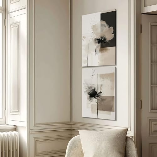 2Pcs Framed Neutral Abstract Canvas Wall Art Floral Pictures Modern Minimalist - Image 6