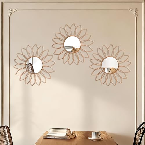3 Pack Metal Mirrors for Wall Sunburst Wall Mirror Rose Gold Wall Art Décor - Image 3