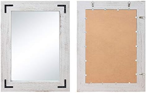 YOSHOOT Rustic Wooden Framed Wall Mirror, Natural Wood Bathroom Vanity Mirror - Image 2