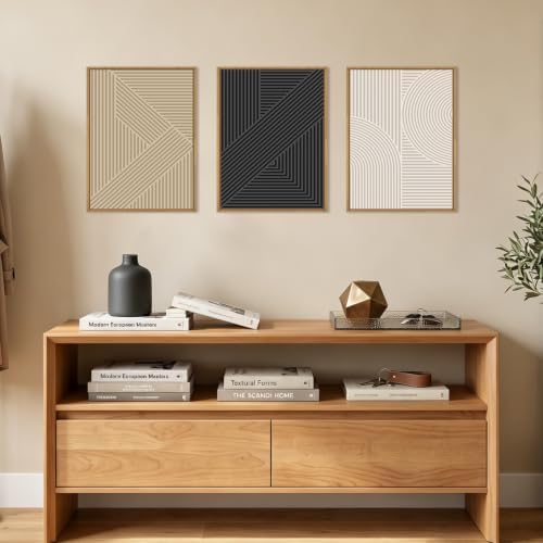 BINCUE Framed Neutral Wall Art Black Geometric Artwork Abstract Wall Decor - Image 4