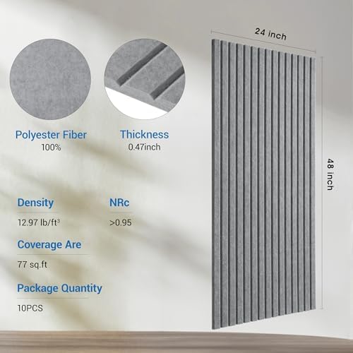 10 Pack 48x24 inch Acoustic Wall Panels-Moon Grey - Image 4