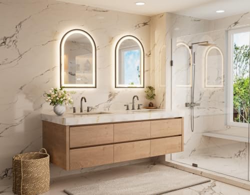 Keonjinn 20x30 Inch Black Arched LED Bathroom Mirror, Frontlit & Backlit - Image 2