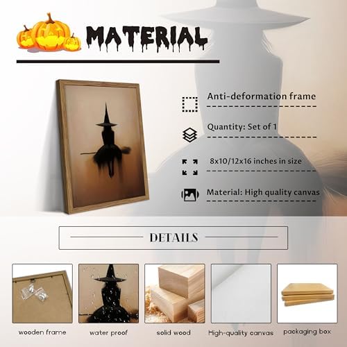 Framed Vintage Witch Wall Art, Minimalist Halloween Witch Canvas Prints - Image 5
