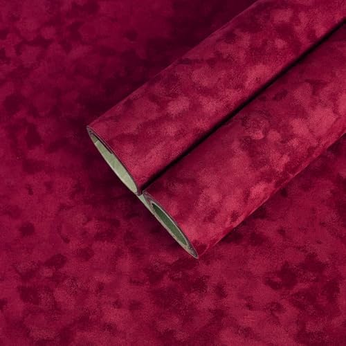 CHIHUT Dark Red Self Adhesive Velvet Flocking Liner 12''x472'' Soft Crinkle by CHIHUT