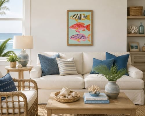 Colorful Fish Framed Wall Art Coastal Sardine Pictures Wall Decor 16x24in - Image 4