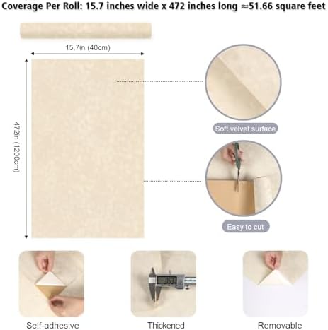 15.7"x472" Self Adhesive Cream Beige Velvet Drawer Liner - Image 2