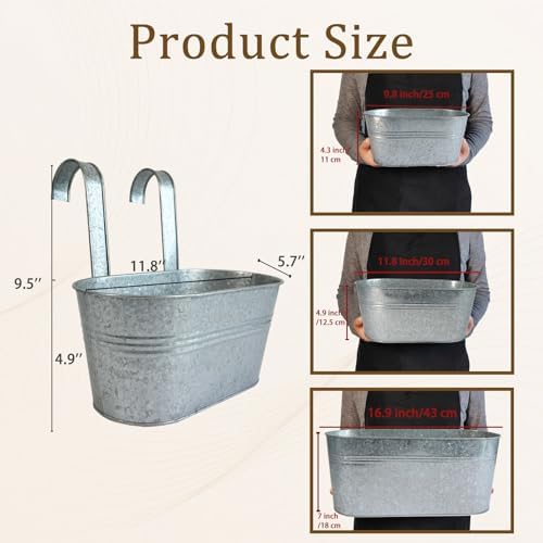 2 Pack 12" Galvanized Hanging Railing Planters - Image 3